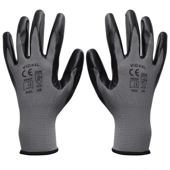 vidaXL Werkhandschoenen nitrilrubber 24 paar grijs en zwart maat 10/XL