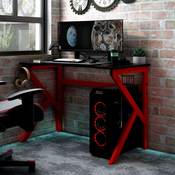 vidaXL Gamingbureau met K-vormige poten 90x60x75 cm zwart en rood